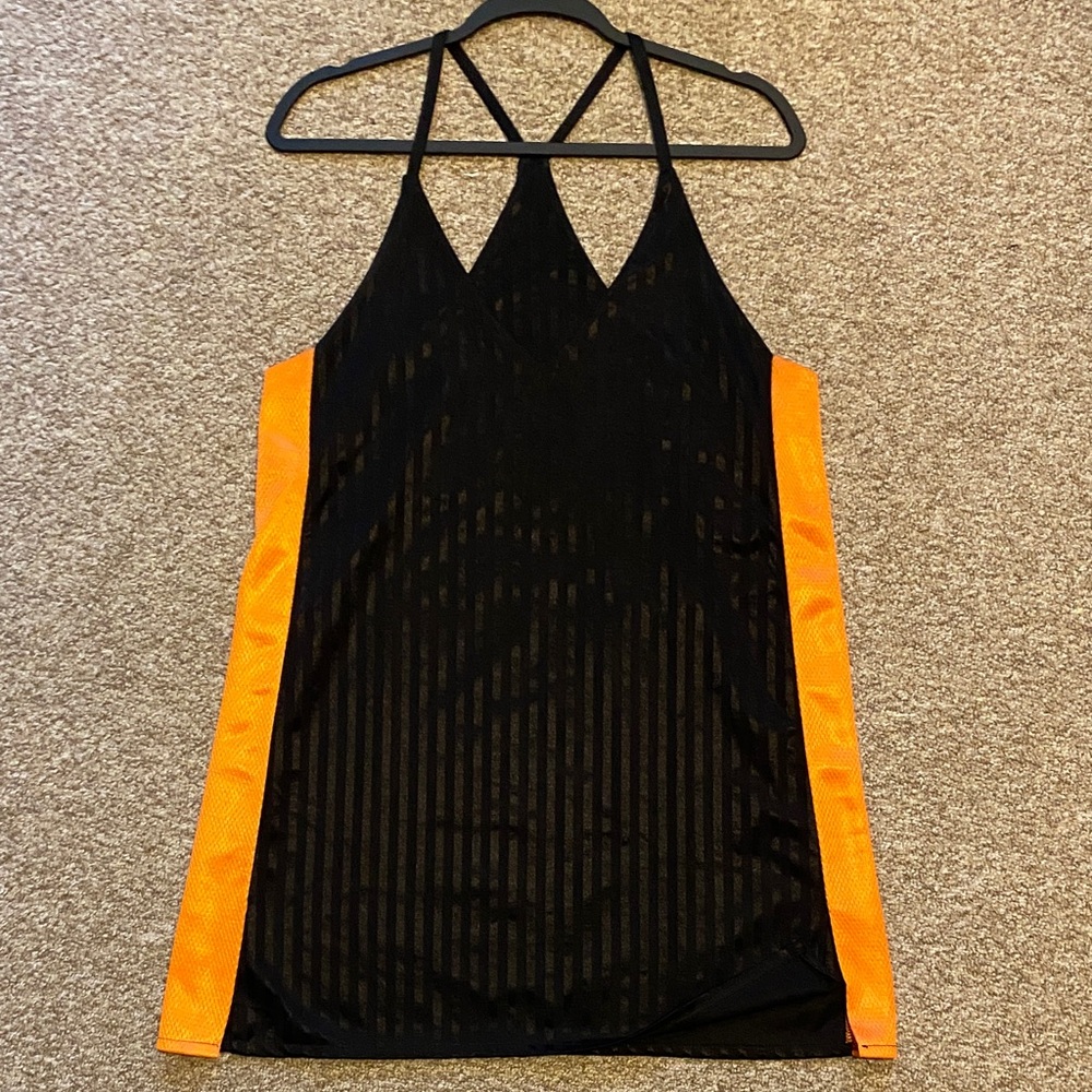 MOTEL ROCKS Black Sport Goth Racerback Mini Dress with Orange Panels